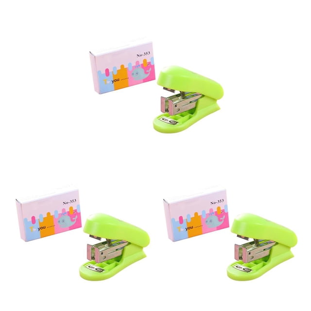 ZheElen ZHUTING Plastic Mini Stapler Students School Book Sewer Cartoon Manual Office Paper Binding Stapler green 3Set