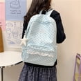 thumbnail image 4 of Lace Trim School Backpack, Polka Dot Rucksack with Compartments&Pendant, Water Resistant School Backpack for Travel Shopping Work, Blue, 4 of 8