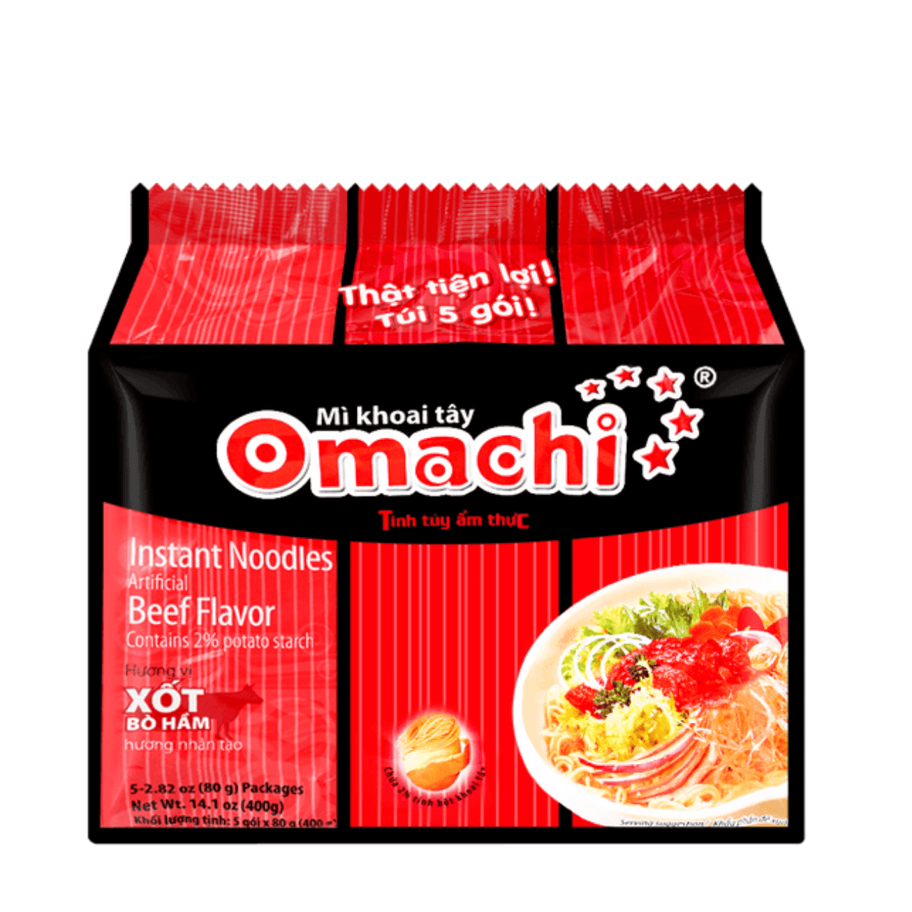 Omachi Instant Noodles 80g – Braised Beef Flavor, Non-Fried Potato Noodles (Pack of 15)