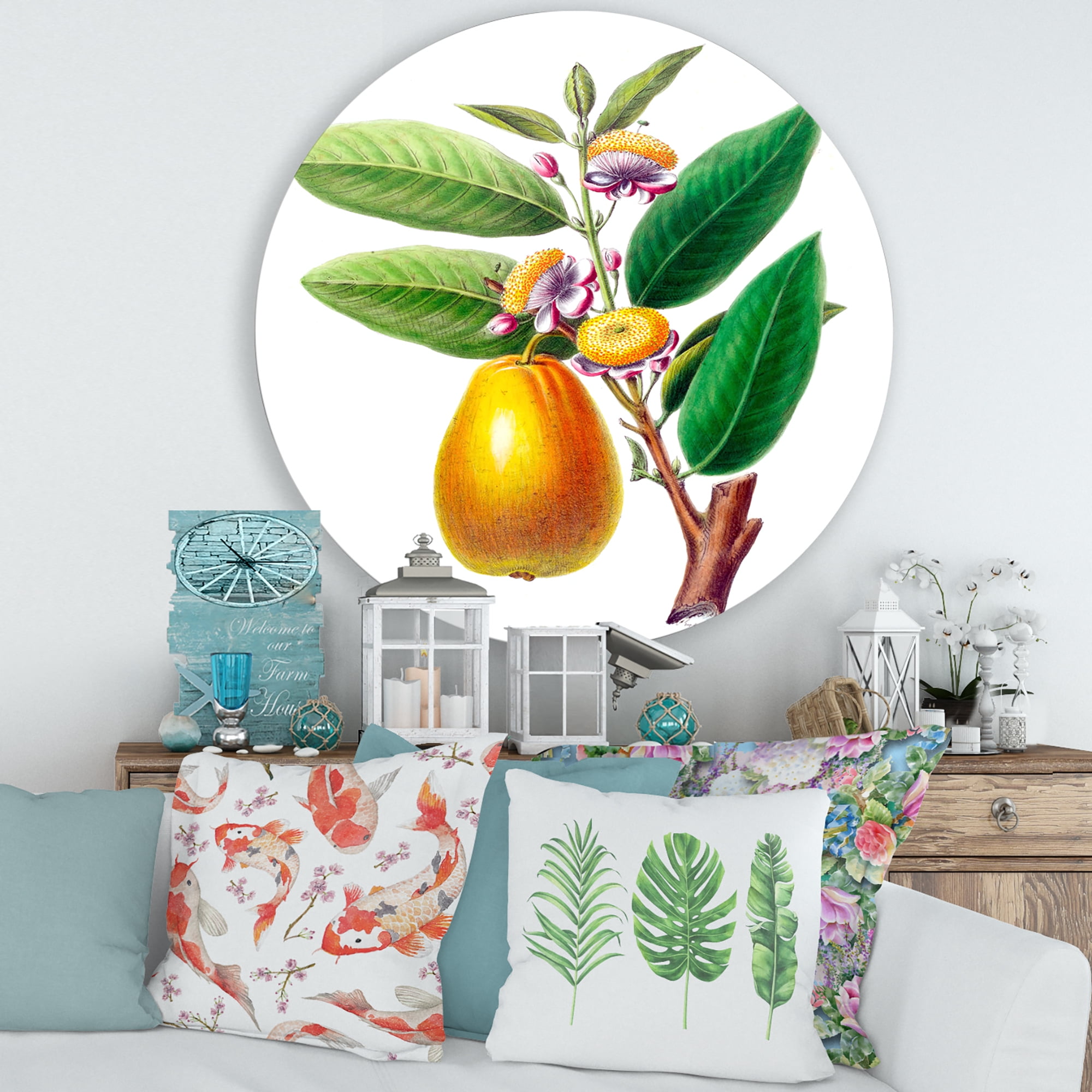 Designart 'Ancient Fruits I' Farmhouse Circle Metal Wall Art 29x29 - Disc of 29
