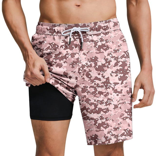 Beach Shorts For Men, Hawaiian Style Casual Printed Drawstring Shorts with Pockets and Inner Lining for Swim and Vacation