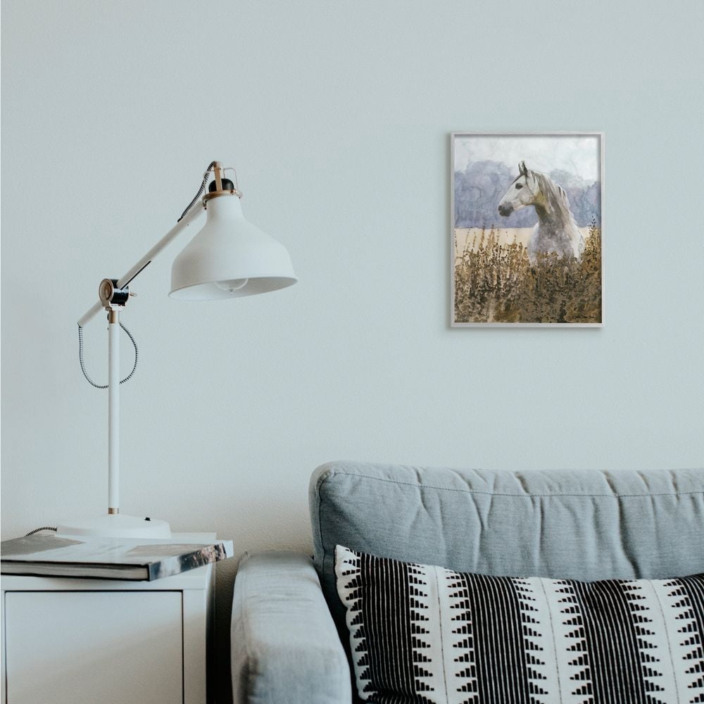 Stupell Industries Wild Horse in Tall Grass Side Portrait Watercolor Framed Wall Art Design by Stellar Design Studio, 11" x 14", Gray Framed