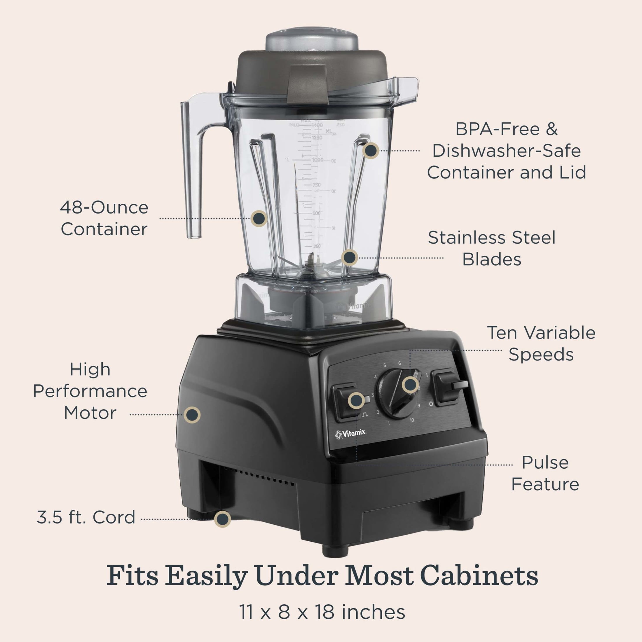 Vitamix Explorian E310 Series Blender, Black, 48oz, 10-Speed, 2HP