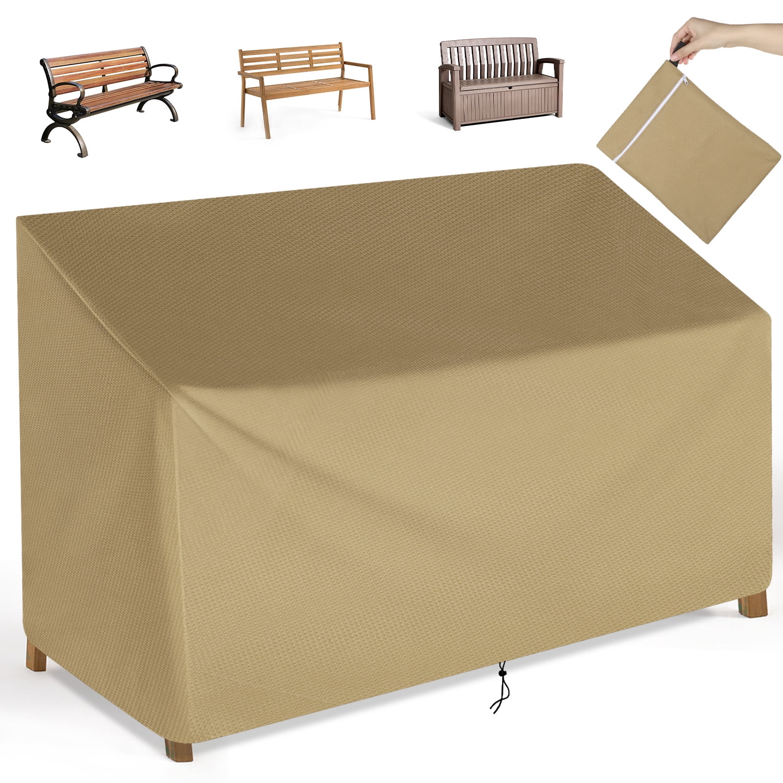 Outdoor Bench Cover, 600D Waterproof Sofa Cover, Heavy Duty Patio Bench Couch Furniture Covers 2-Seater, All Weather Resistant, 53L x 26W x 35H inches