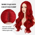 thumbnail image 6 of Red Women's Long Wavy Wig with Center Curl - Natural Looking Heat Impervious Synthetic Fiber for Everyday Wear and, 6 of 7