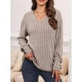 thumbnail image 2 of Womens Soft Long Sleeve V Neck Shirts Solid Casual Decorative Buttons Knitted Pullover Tunic Tops  XXL, 2 of 6