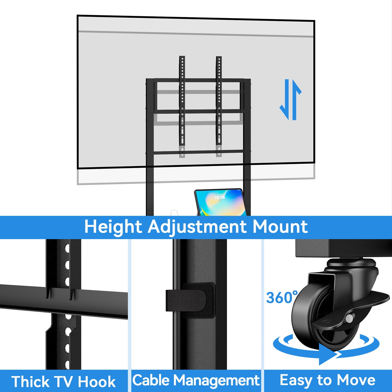 Rolling TV Stand Cart with Wheels for TVs up to 32-55 inch,Portable TV Stand,Mobile TV Cart for Bedroom