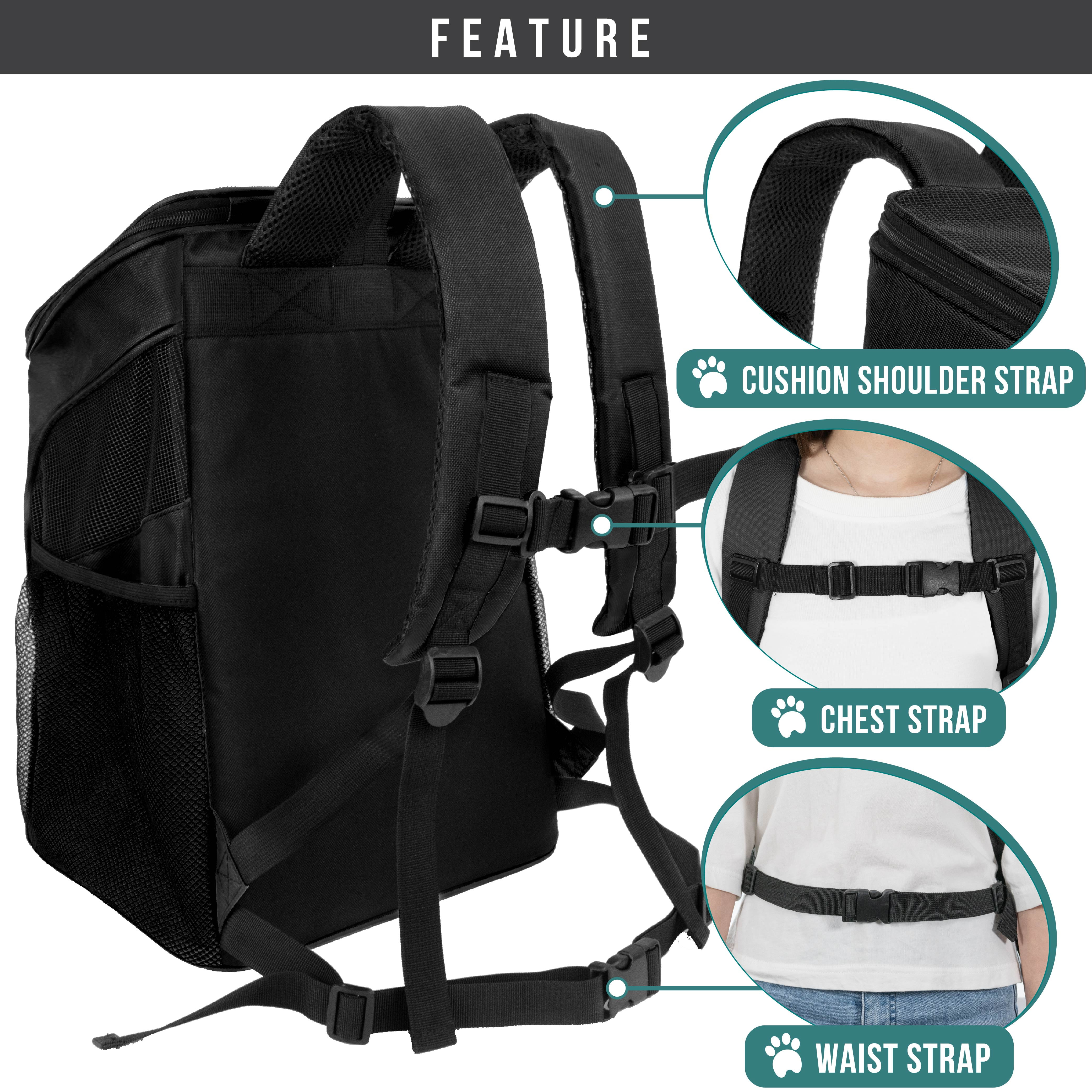 PetAmi Cat Backpack Carrier, Airline Approved Pet Carrier Backpack for Small Dogs and Large Cats, Soft Sided Collapsible Ventilated with Sherpa Bed for Hiking Travel, Max 18 lbs, Black