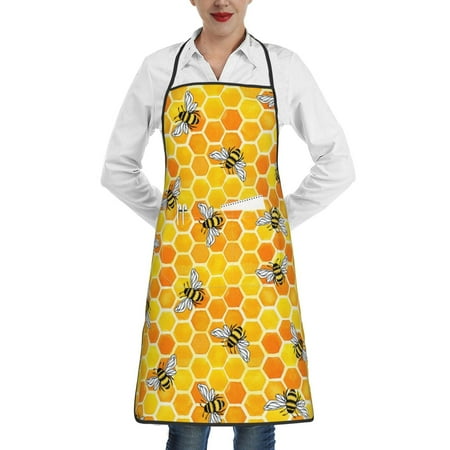 

Pofeuu Honeycombs Print Aprons with Pockets Cute Aprons for Kitchen Cooking Server Barber Chef Apron