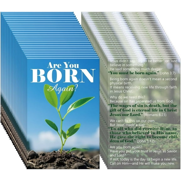 100-Pack Are You Born Again? Gospel Tract Cards – Christian Evangelism Cards with New Life Artwork, Salvation Message, Faith Teaching, Church Outreach & Blessing Bag Inserts