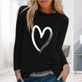 thumbnail image 4 of Women T-shirt Heart Print Crew Neck O-Neck Long Sleeves Solid Color Streetwear Spring Autumn Loose Fit Printed Blouse for Daily Wear, 4 of 7