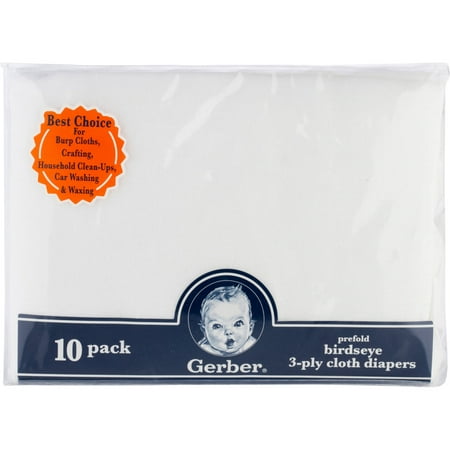 Gerber Newborn Baby Prefold Birdseye 3-Ply Cloth Reusable Diaper, 10 (Best Rated Cloth Diapers 2019)
