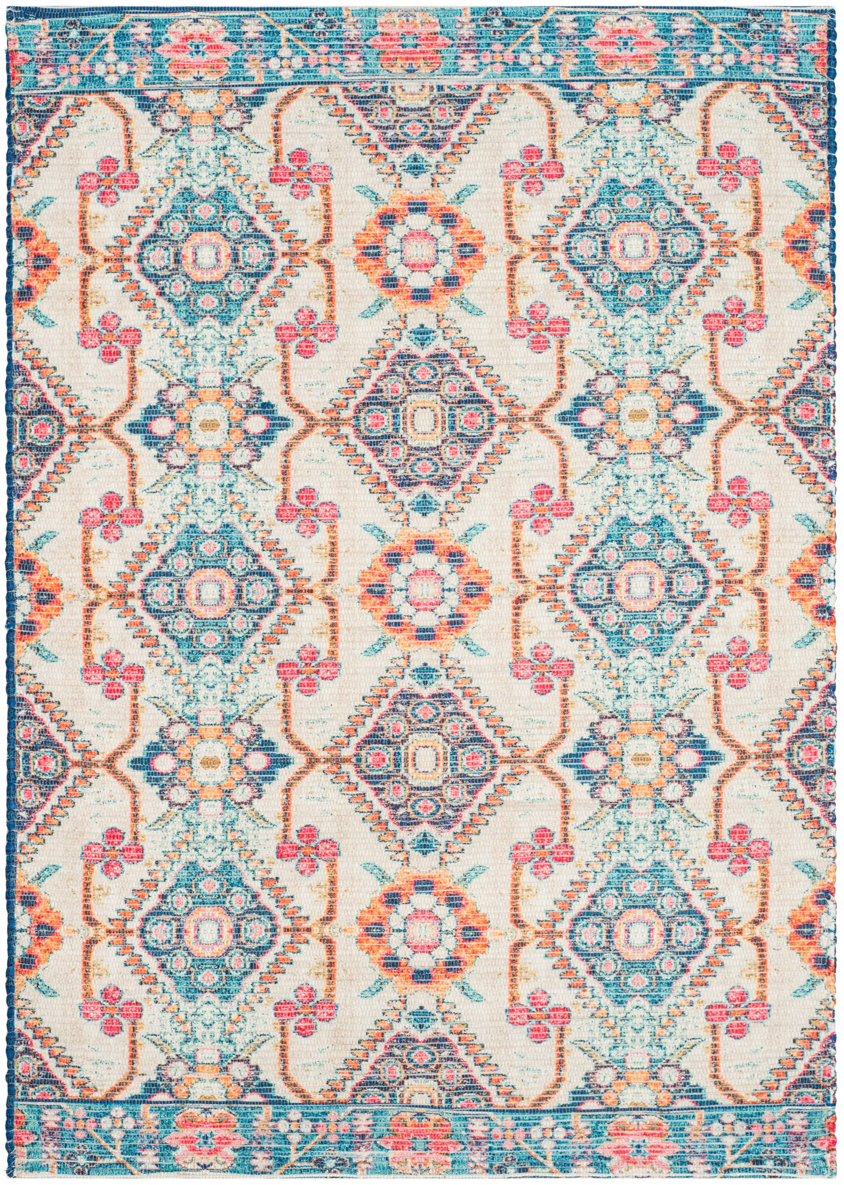 SAFAVIEH Saffron Everette Floral Cotton Area Rug, Cream/Blue, 4' x 6'