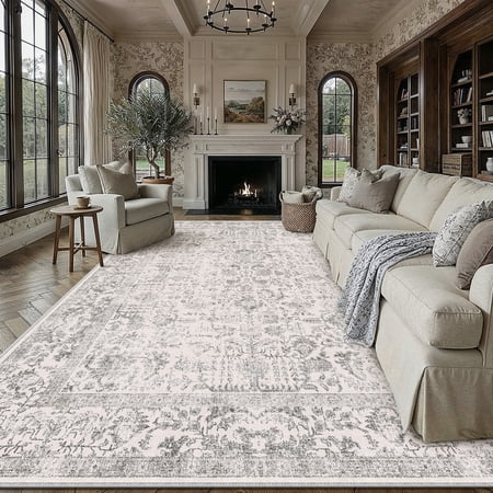 Condition photo showing Good Condition for BERTHMEER 10 x14  Large Vintage Area Rugs Oriental Rugs Washable Carpets for Living Room Bedroom Dining Room Throw Rugs Non-slip  Gray