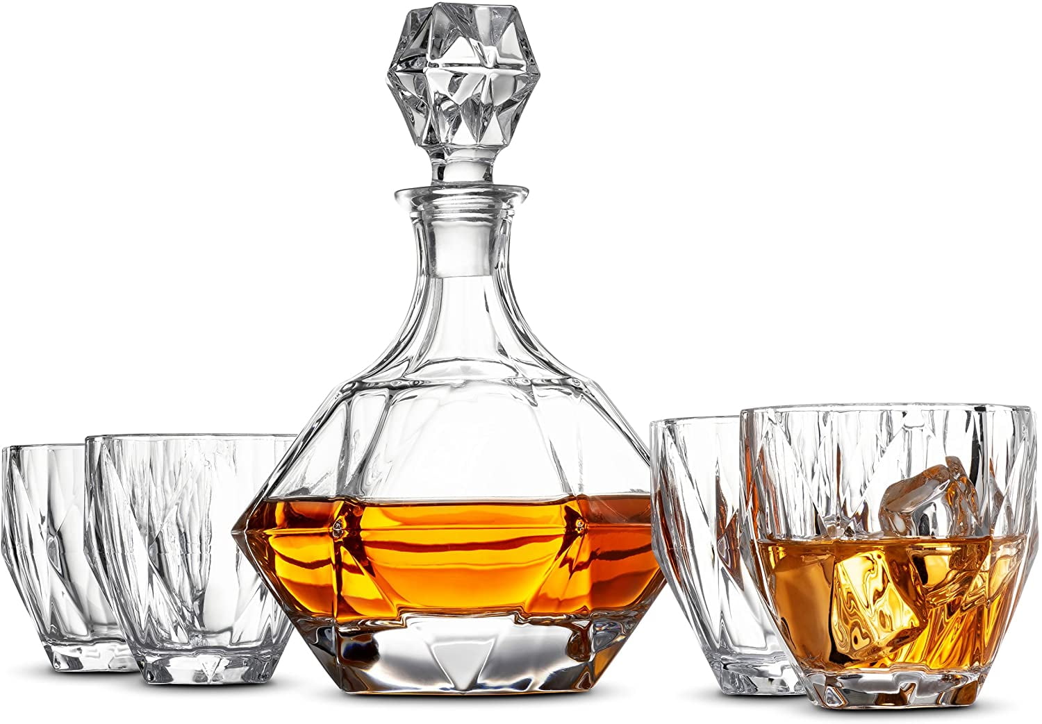 Perfect Whiskey Decanter Set for Scotch Bourbon With Magnetic Gift Box High-end European Style Whisky Decanter Set Exquisite Diamond Design Wine Decanter Carafe 4 Whisky Glasses Tumbler Set