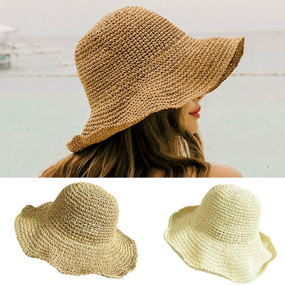 Travelwant Womens Sun Straw Hat Wide Brim Summer Hat Foldable Roll up Floppy Beach Hats for Women Girl UPF 50