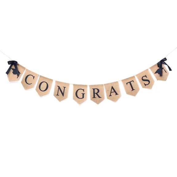 LABSERRON Congrats Grad Banners Linen Banner Sign Black Pendant Flag 1Pack