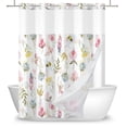 thumbnail image 5 of Mizhona Spring Pink Floral No Hooks Shower Curtains with Snap in Liner Watercolor Plants Bee Hookless Fabric Bathroom Curtain,71"× 74", 5 of 5