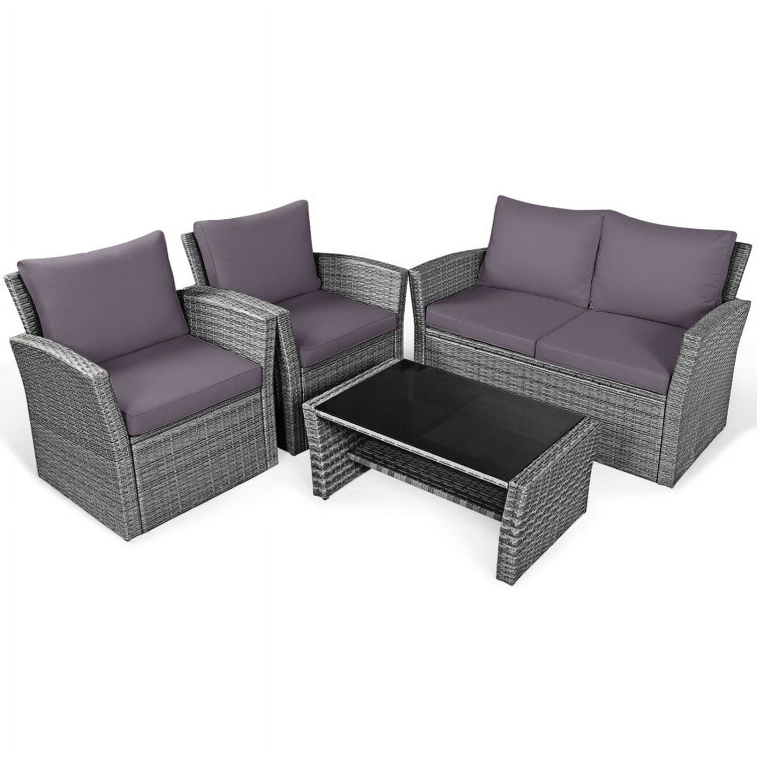 Aimee Lii 4 Pieces Wicker Patio Furniture Set Sofa Table with Storage Shelf Cushion, Modern Patio Furniture, Gray