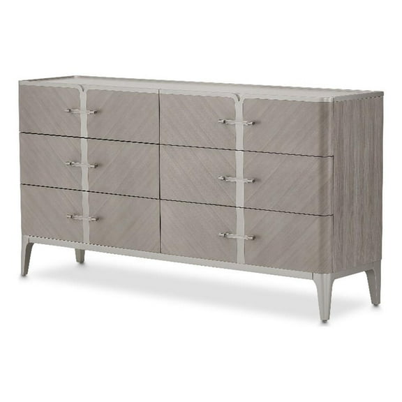 Michael Amini Lanterna Wood & Marble Dresser in Silver Mist Finish