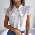 thumbnail image 2 of BLVB Women's Summer Shirts Trendy Bow Tie Neck Ruffle Cap Sleeve Elegant Work Office Blouse Tops, 2 of 8