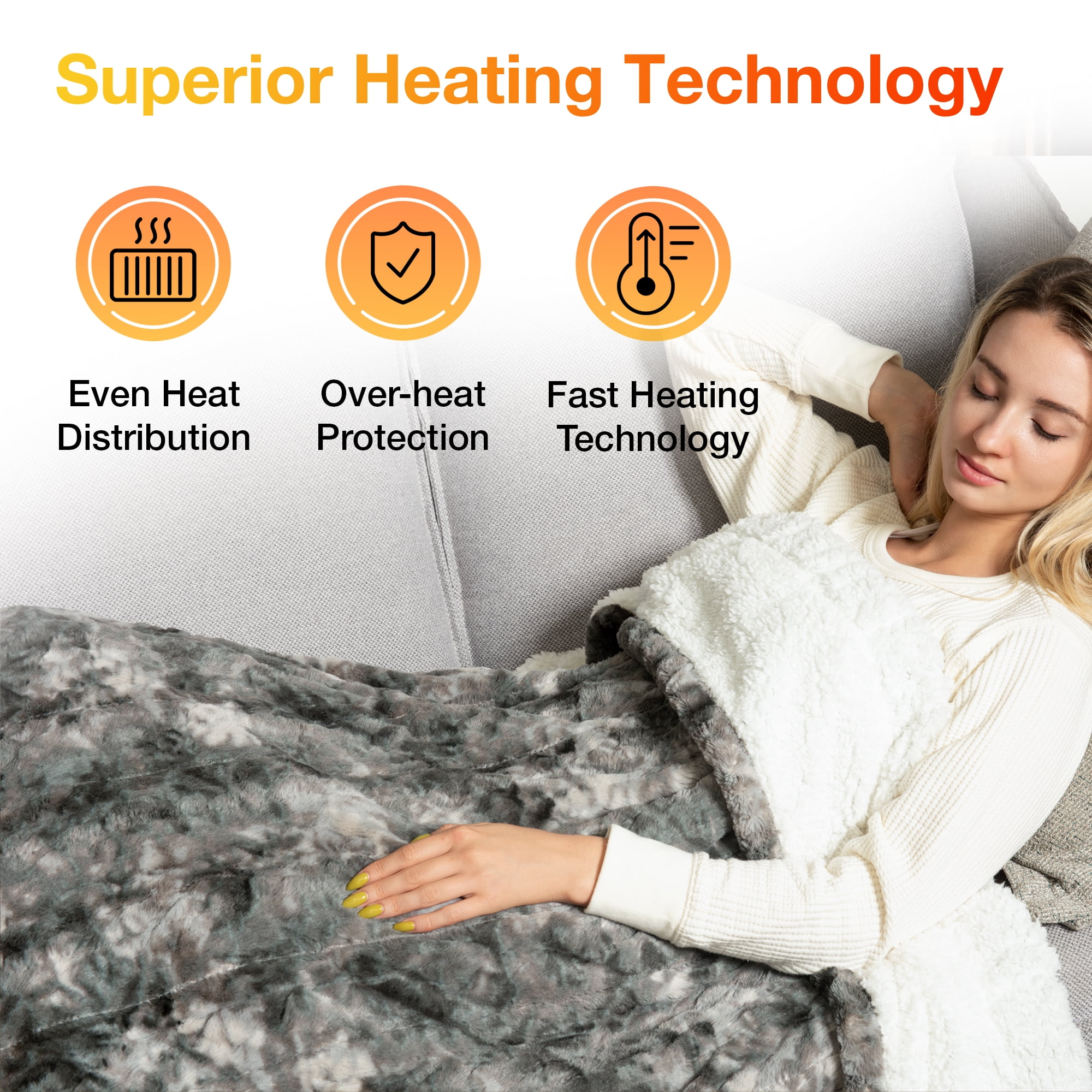 Dreamland 16340 Faux Fur Throw Heated Electric Blanket, Alaskan Grey