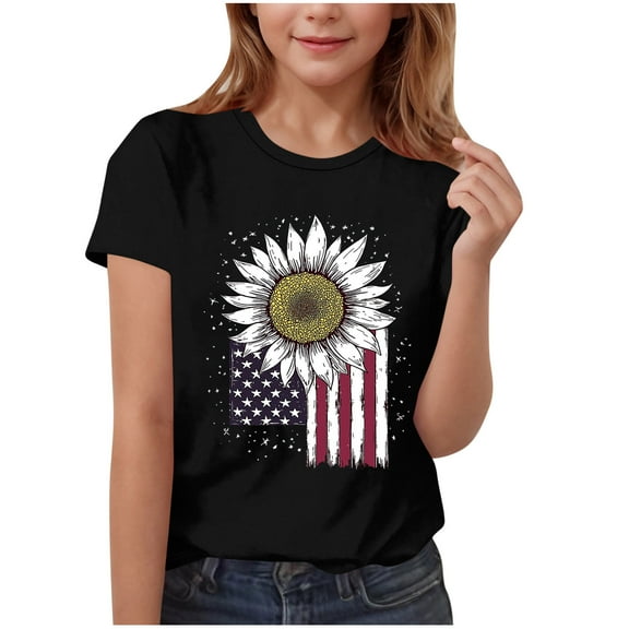 GERsome 4th of July T-Shirt for Toddler Boys Girls, Unisex Kids American Flag Shirts Summer Crew Neck Short Sleeve Tshirts, Sizes 15-16Years