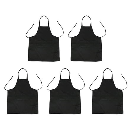 

5X Unisex 2 Pocket Black Kitchen Apron Bib One Size in Medium