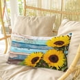 thumbnail image 4 of Spring Sunflowers Pillow Covers, Linen Long Throw Pillow Case, Yellow Floral Turquoise Farmhouse Wood Grain Holiday Pillow Protector Decorative Cushion Cover for Living Room/Bedroom 20" x 26", 4 of 8