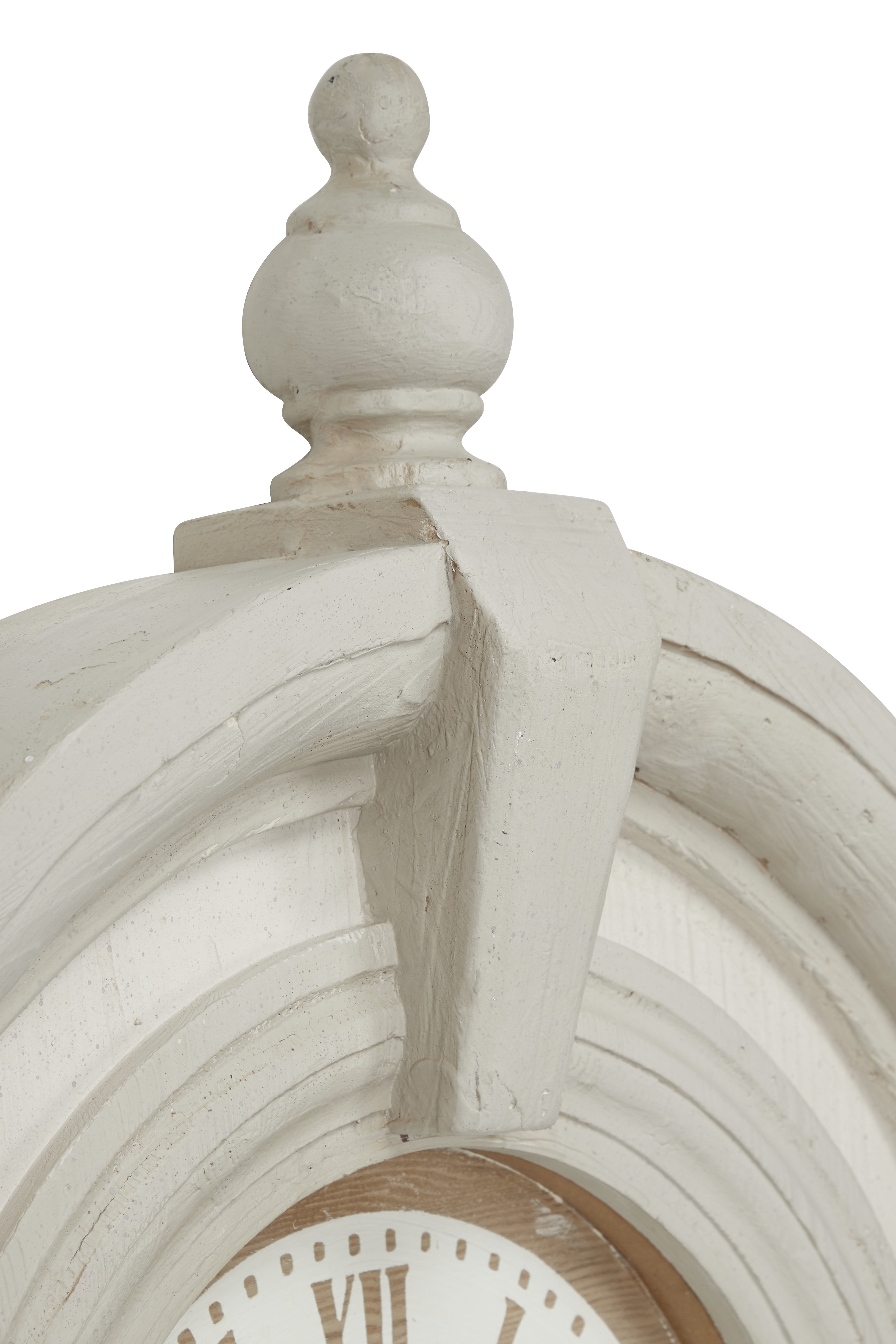 Decmode 33.5” x 44” Large Antique Light Gray Wood Round Wall Clock w/ Arched Frame & Finials