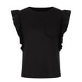 thumbnail image 3 of Tops for Women Solid Double Layer Ruffle Short Sleeve Tees T-shirt Ladies Beach Blouse Tunic Tops Women's Summer Clothes, 3 of 4
