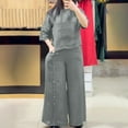 thumbnail image 3 of Fall Outfits Set for Women Dressy New Womens Spring and Summer Casual Round Neck Short Sleeved Tops Wide Leg Pants Solid Color Pocket Pants Set Gray S, 3 of 6