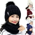 thumbnail image 2 of Ludlz Womens Winter Knit Beanie Hat Scarf Set for Girl Slouchy Thick Fleece Lined Ski Hat Warm Skull Cap with Pom, 2 of 2