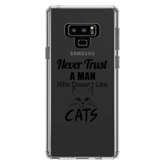 DistinctInk Clear Shockproof Hybrid Case for Samsung Galaxy Note 9 - TPU Bumper Acrylic Back Tempered Glass Screen Protector - Never Trust Man Who Doesn't Like Cats