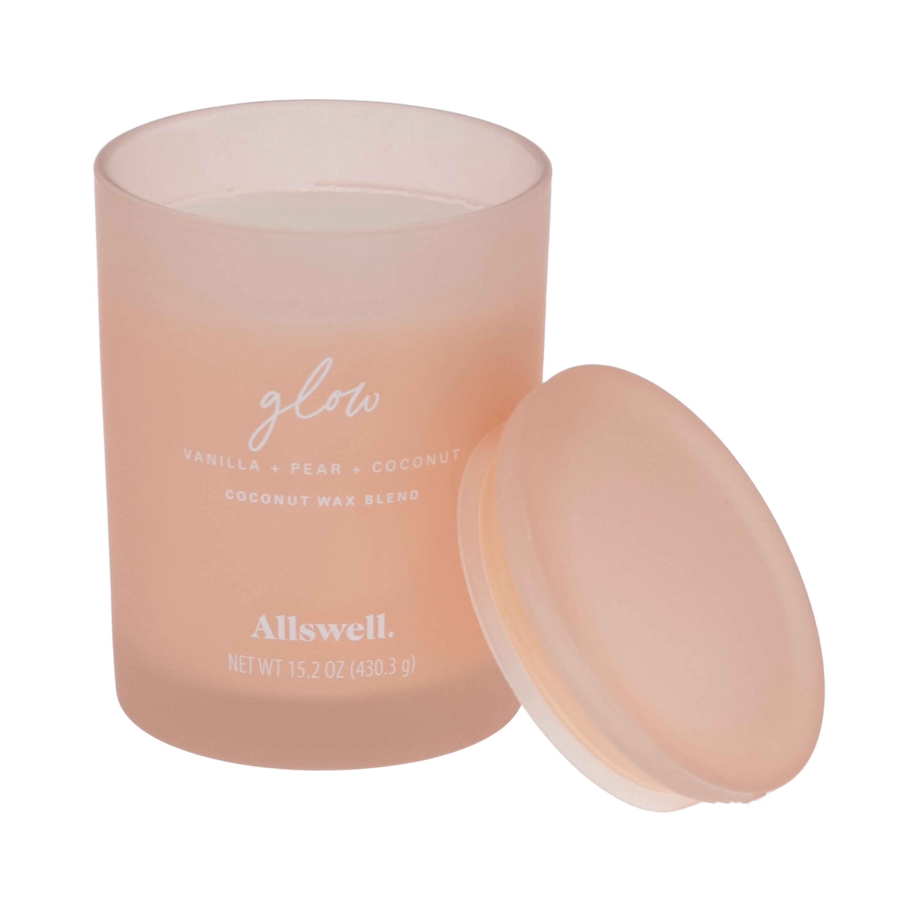 (4 pack) Allswell Glow (Vanilla + Pear + Coconut) Scented 2-Wick Spa Jar Candle 15oz.