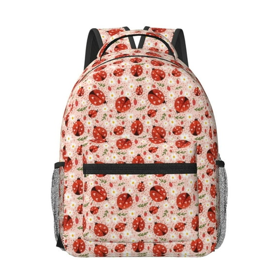 Uemuo Ladybugs With Heart Spots Printed Student Durable Water-resistant Backpack,Travel Backpack,Outdoor Activities Backpack, Laptop Backpack, Multi-compartment Backpack
