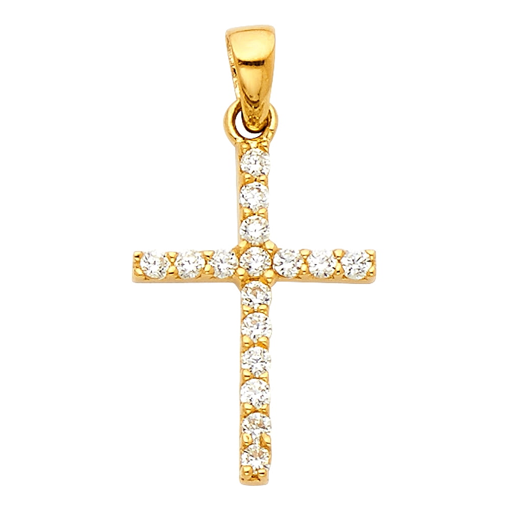 Million Charms 14K Tri-color Gold Religious Cross Stamp Charm Pendant 30mm x 21mm