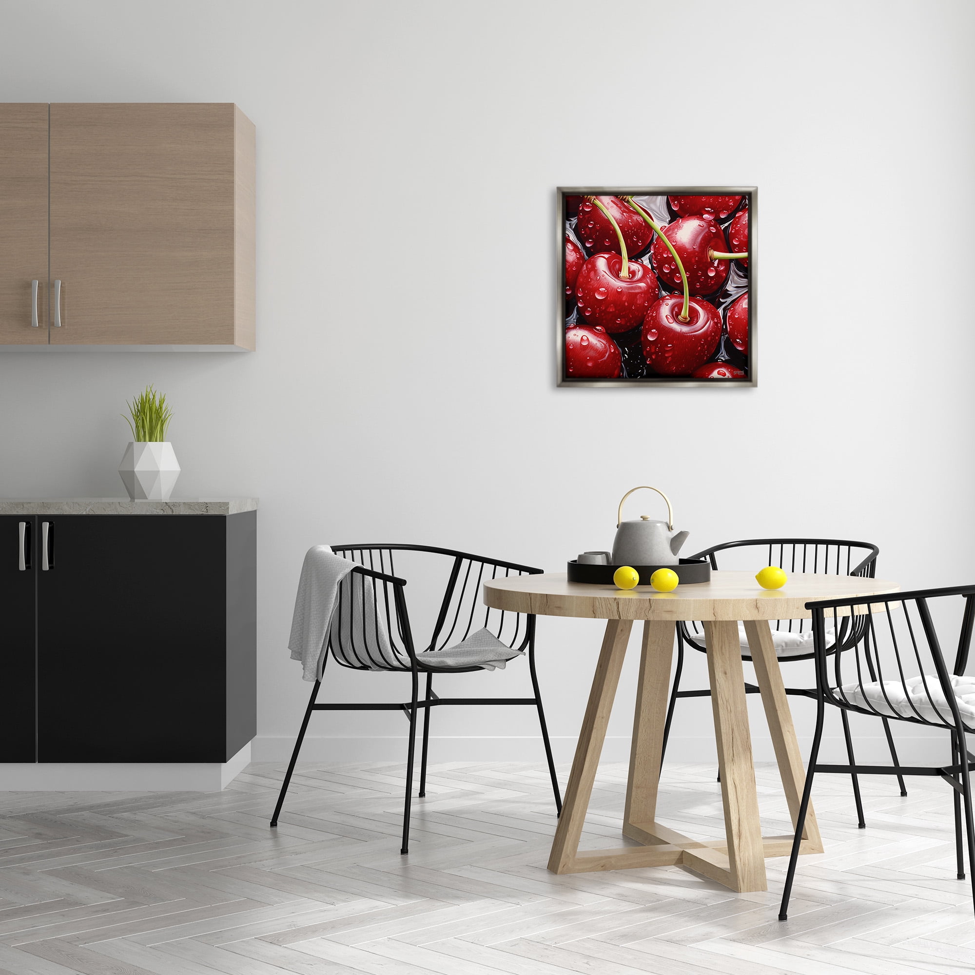 Stupell Industries Juicy Summer Cherries Food & Beverage Painting Gray Floater Framed Canvas Art Print Wall Art, 25 x 25