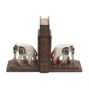 Woodland Imports Traditionally Sculpted Polystone Elephants Wooden Bookends (Set of 2)