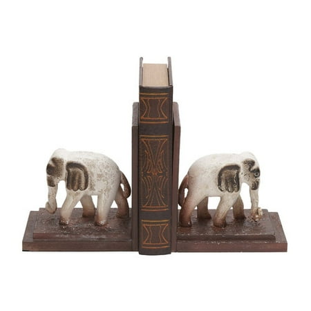 Woodland Imports Traditionally Sculpted Polystone Elephants Wooden Bookends (Set of 2)