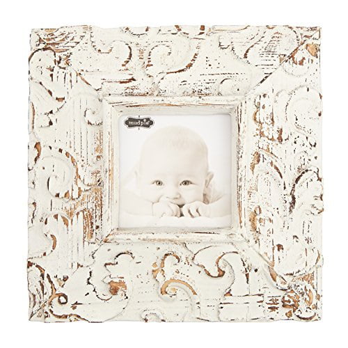 Mud Pie 4699088 3 X 3 Gray Washed Distressed Little Man Picture Frame White