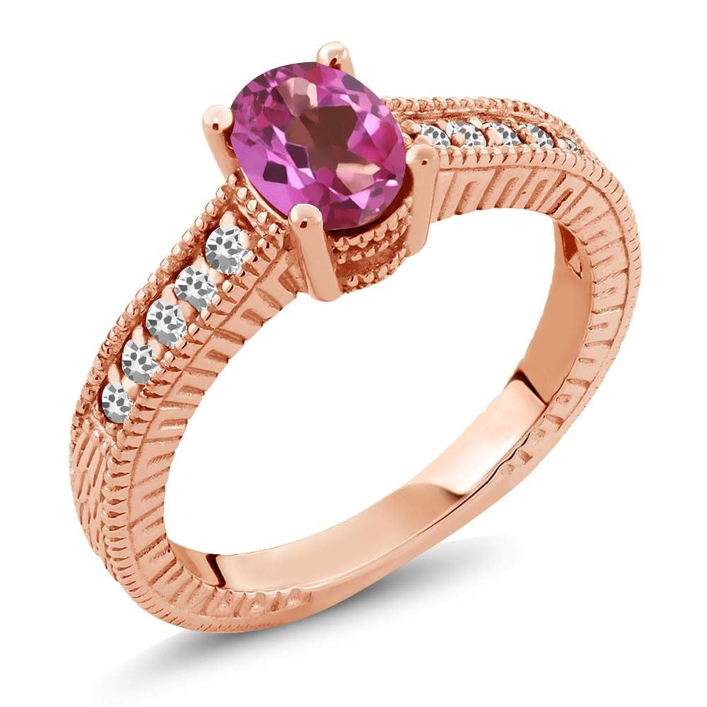 1.17 Ct Oval Pink Mystic Topaz White Sapphire 18K Rose Gold Engagement Ring by