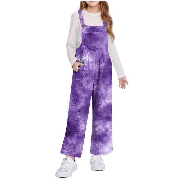 SELONE Girls Wide Leg Overalls Big Kids Fleece Sleeveless Jumpsuit Color Block Trousers with Pockets Fall Winter Outwear