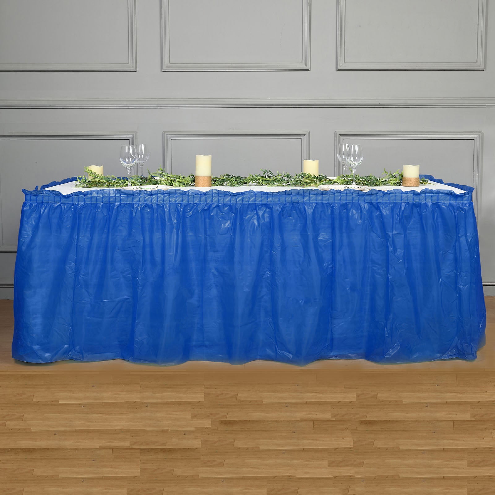Efavormart 14FT Royal Blue 10 Mil Thick Pleated Plastic Table Skirts