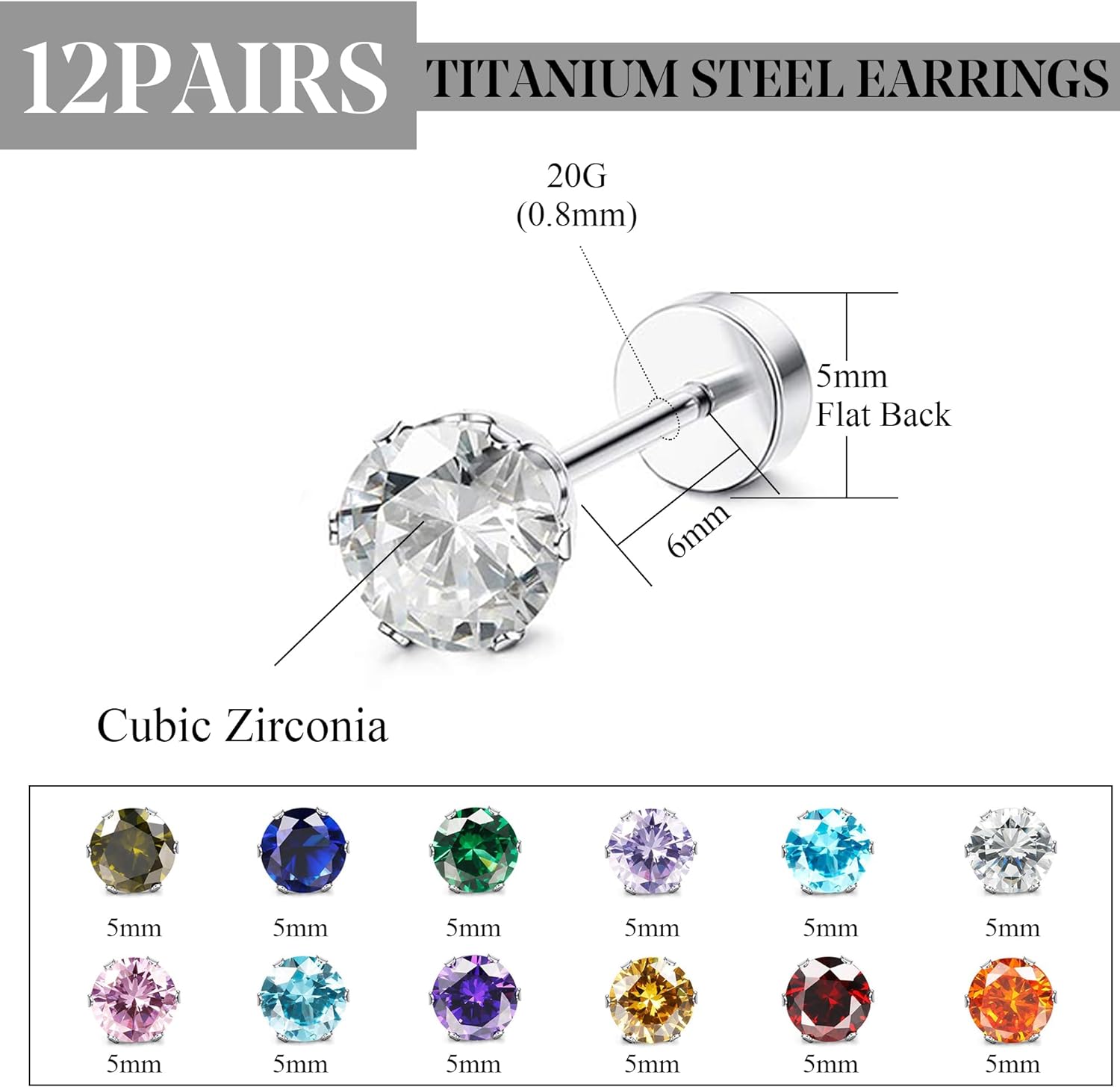 Cz Stud Earrings For Women Men Stainless Steel Cubic Zirconia Screwback Earrings Set[Z7455]