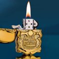 thumbnail image 3 of Halloween Heavy Armor Skeleton Design Double-Sided Relief Metal Lighter, Refillable Butane Windproof Lighter, Suitable for Outdoor Activities, Camping, And Collecting（gold）, 3 of 6