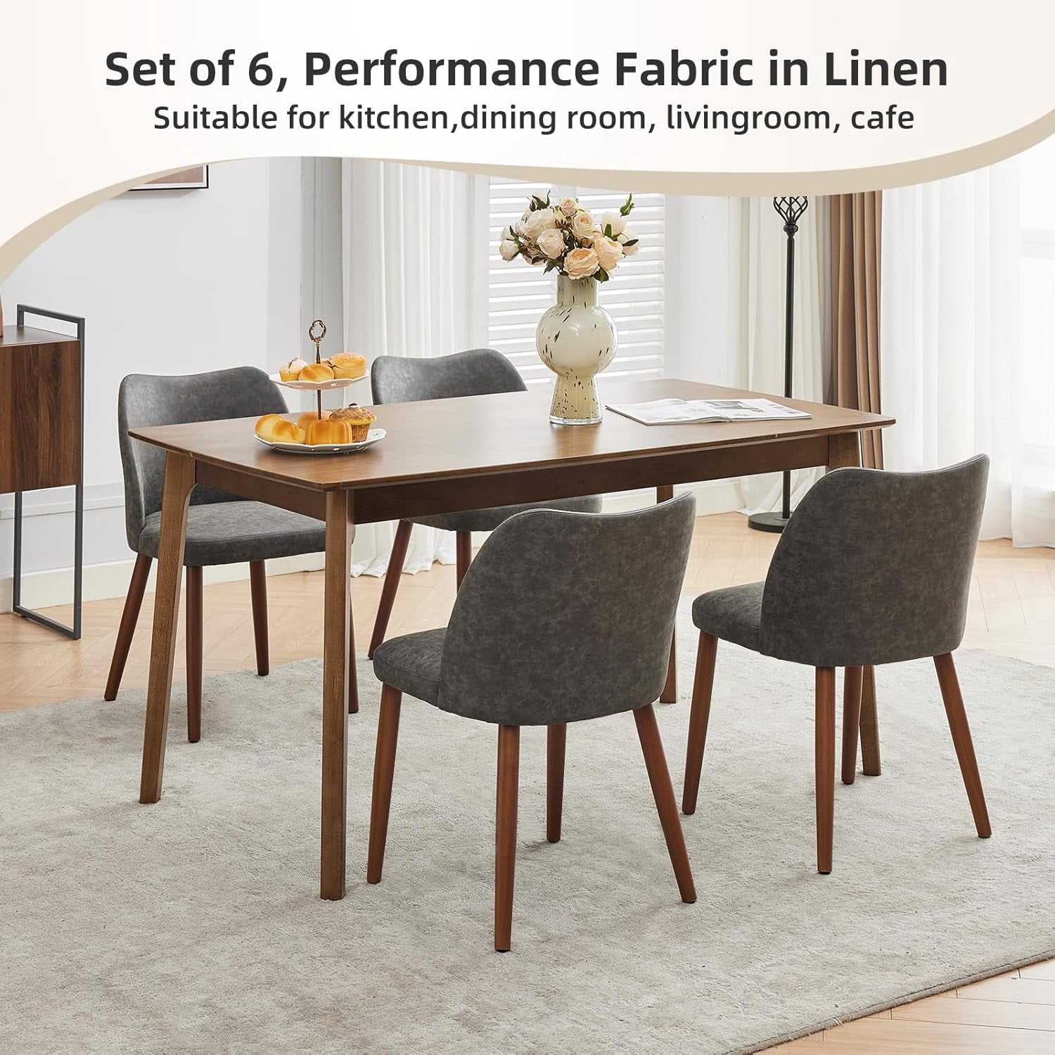 2-pcs Dining Chair,Leather Upholstered Dining Chair with Wood Legs, Wing Backrest, Wooden Kitchen Chair, Kitchen Chairs with Thick Cushions for Dining Room, Living Room