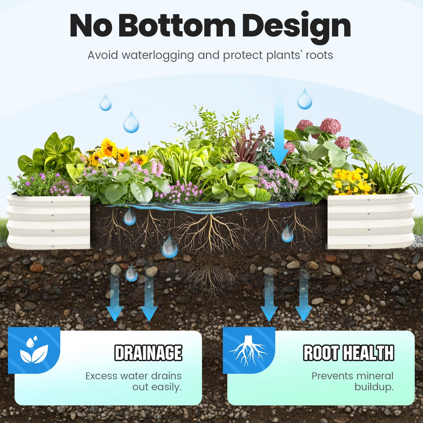Quictent 6x3x1ft Galvanized Raised Garden Bed Kit, Oval Large Metal Outdoor Planting Box, Rubber Strip Edging for Ground Planter Vegetables Flowers Strengthened by Crossbar with Liner (Beige)