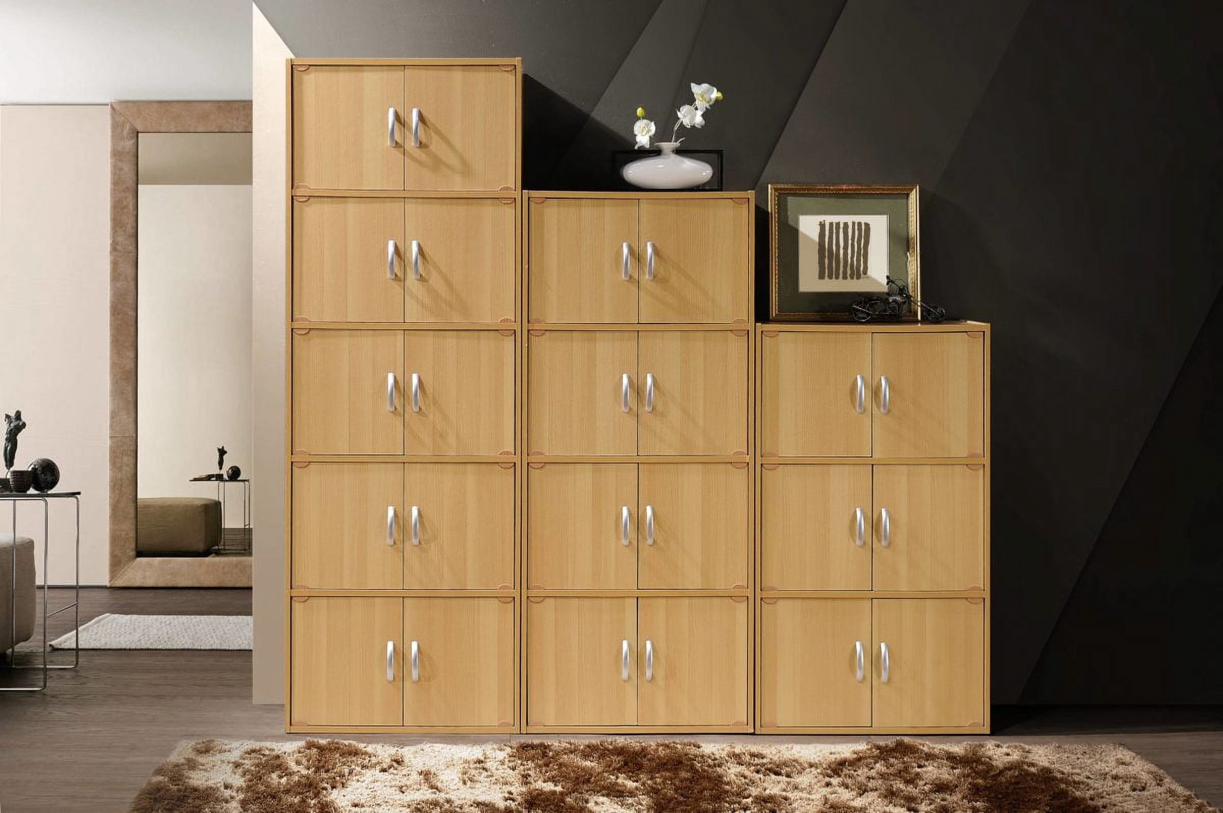 Hodedah 3-Shelf, 6-Door Multipurpose Bookcase, Beech