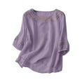 thumbnail image 2 of jtjvou Embroidered Cotton Linen Tops for Women 3/4 Sleeve Summer Boho Peasant Gauze Blouses Dressy Casual Bohemian Shirts Purple XL, 2 of 3